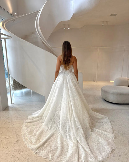 Lace Corset Ball Gown Wedding Dress with Train