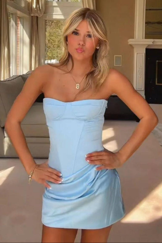Strapless Corset Lace-Up Back Mini Dress
