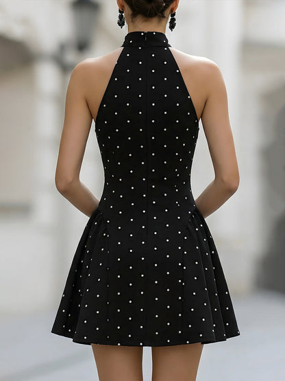 Halter High Neck Polka Dot Mini Dress