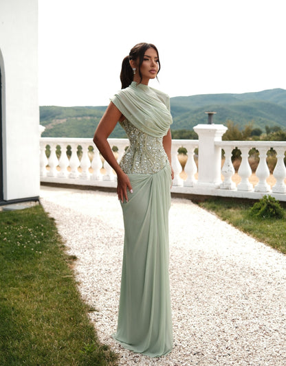 Asymmetrical Draped Corset Evening Gown