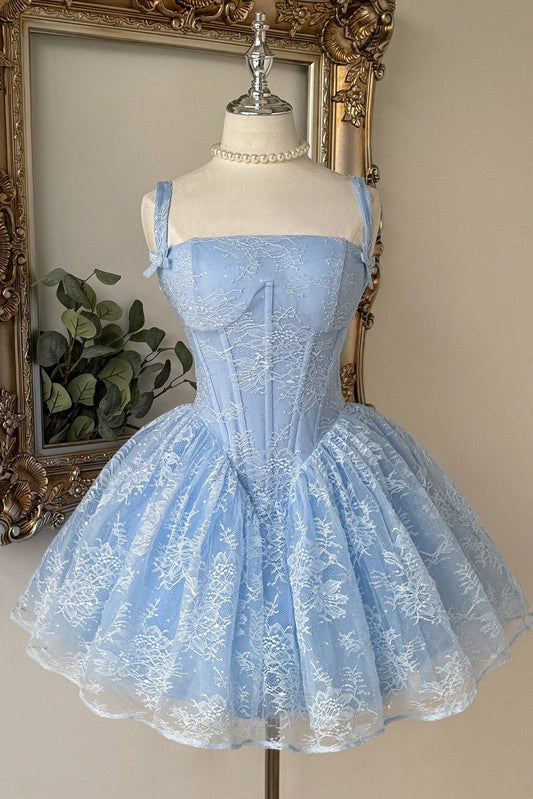 Lace Corset Mini Dress with Bow Straps