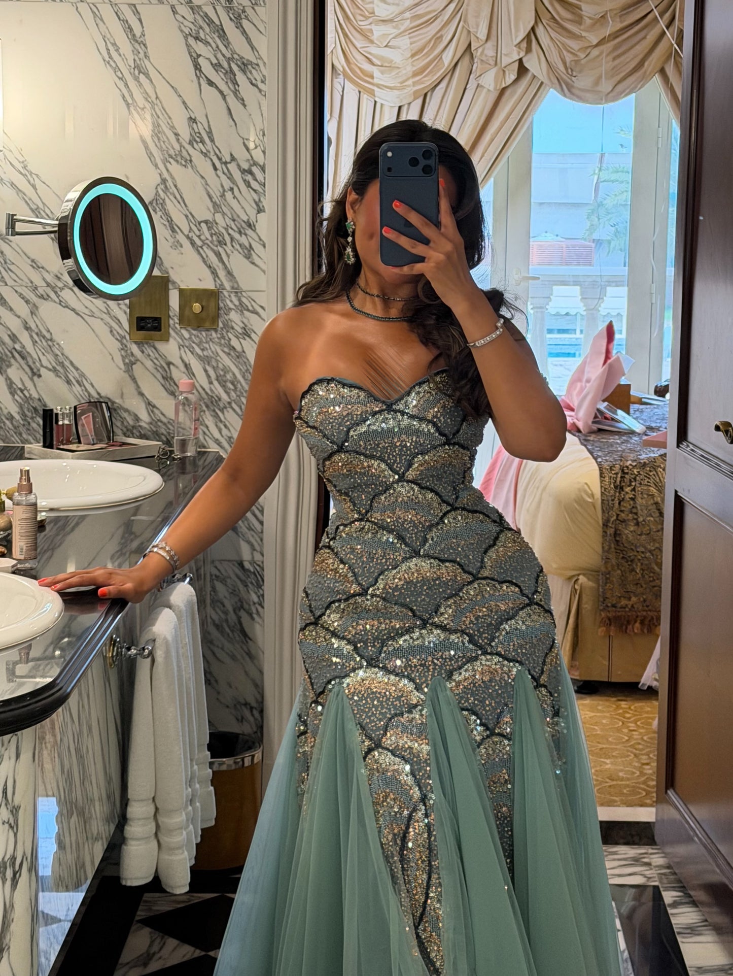 Sequin Mermaid Bodice Tulle Evening Gown