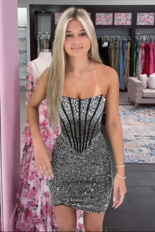 Strapless Corset Crystal Embellished Mini Dress