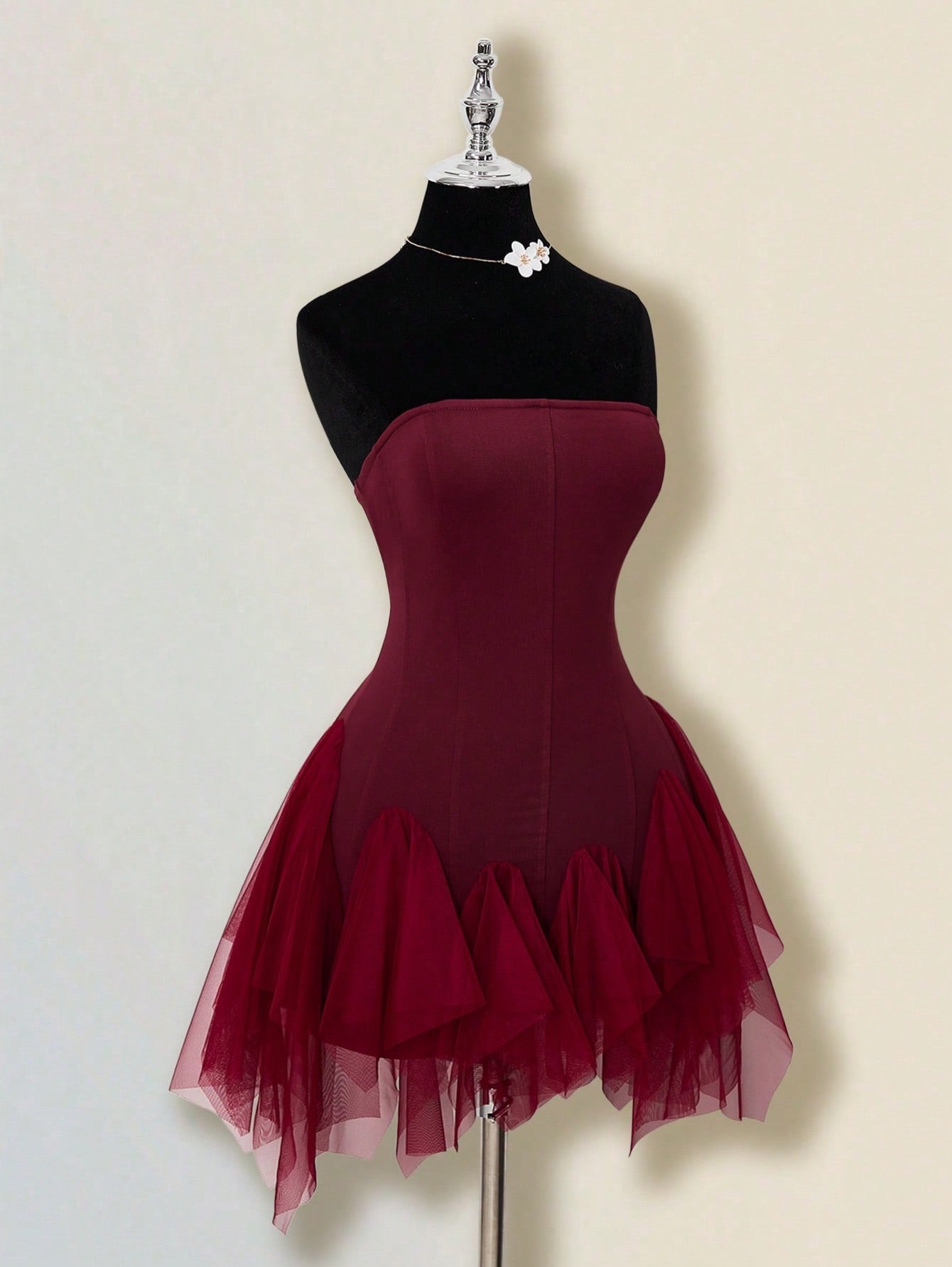 Strapless Corset Mini Dress with Tulle Skirt