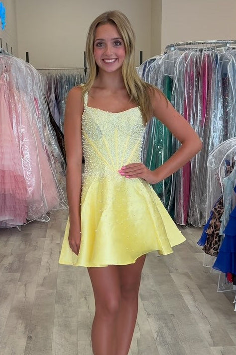 Beaded Corset Satin Short Homecoming Dress