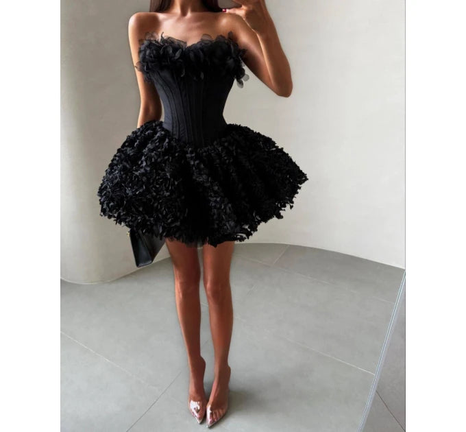 Strapless Corset 3D Floral Mini Dress