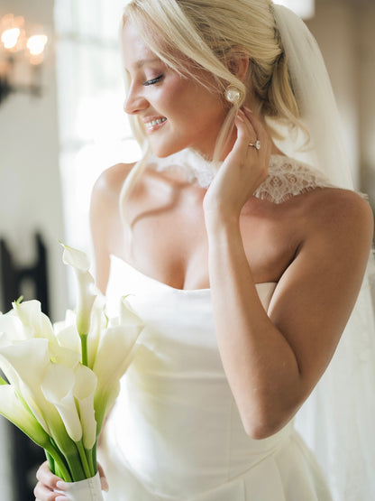 Satin A-Line Wedding Dress with Pleated Train Skirt