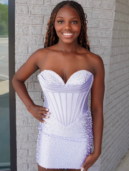 Strapless Pearl Corset Bodycon Mini Dress