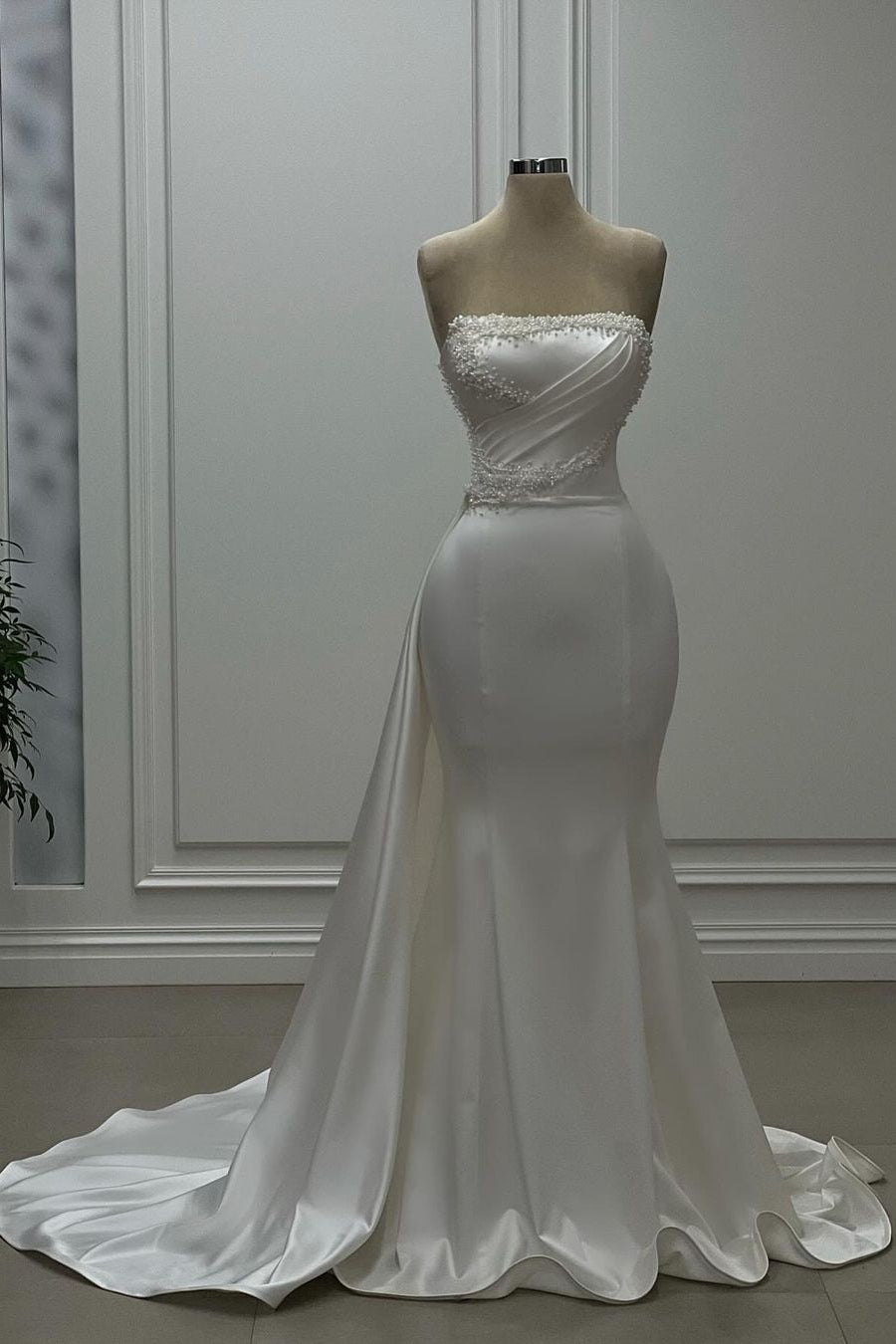 Beaded Strapless Satin Mermaid Wedding Dress