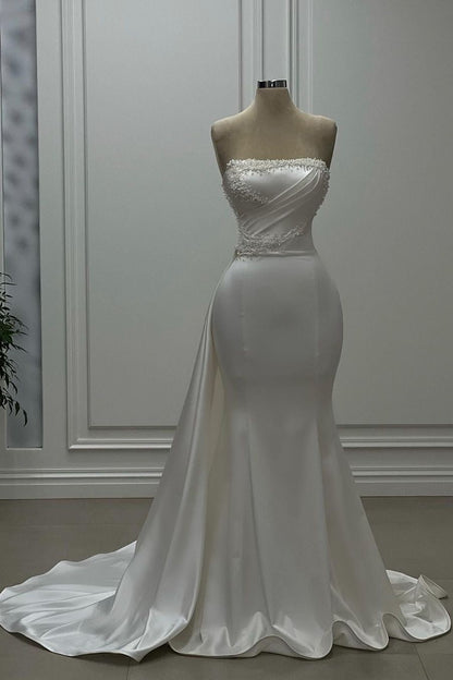 Beaded Strapless Satin Mermaid Wedding Dress
