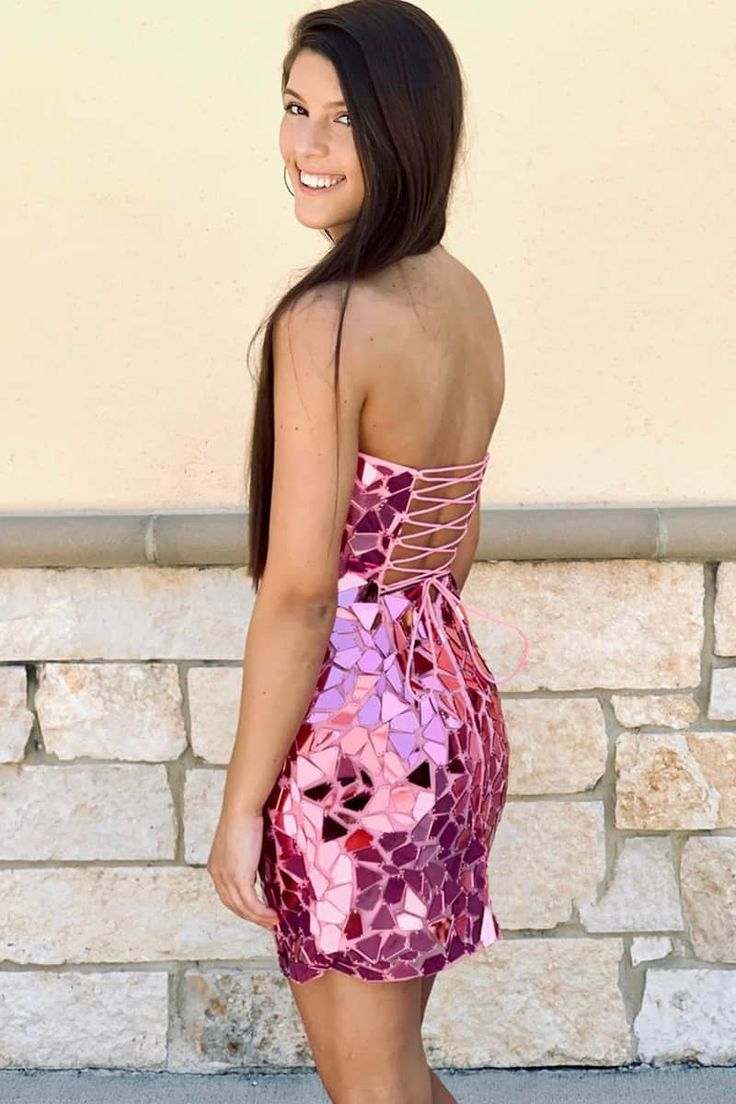 Strapless Mosaic Mirror Mini Dress