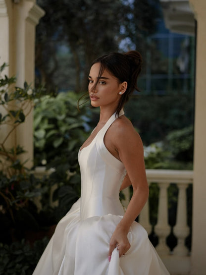Halter Ball Gown Wedding Dress with Dropped Waist