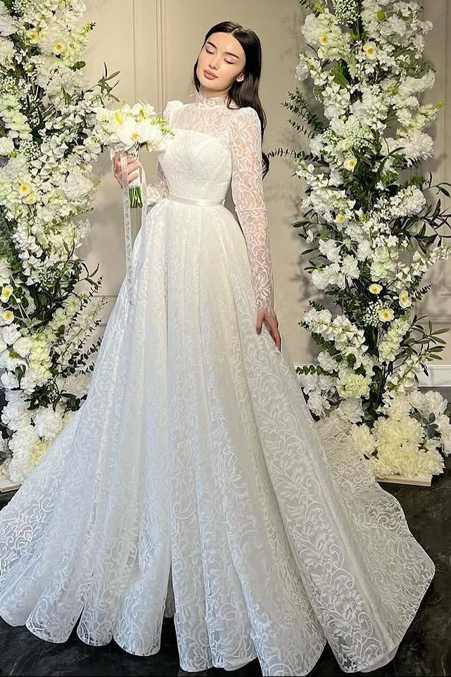 Long Sleeve Lace Ball Gown Wedding Dress