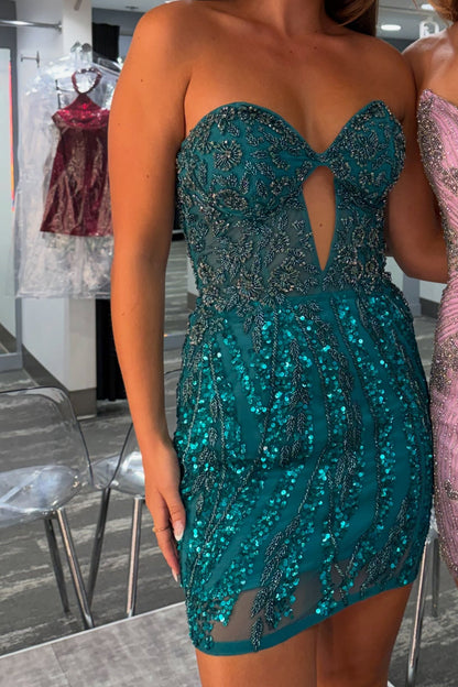 Beaded Sequin Cutout Bodycon Mini Dress