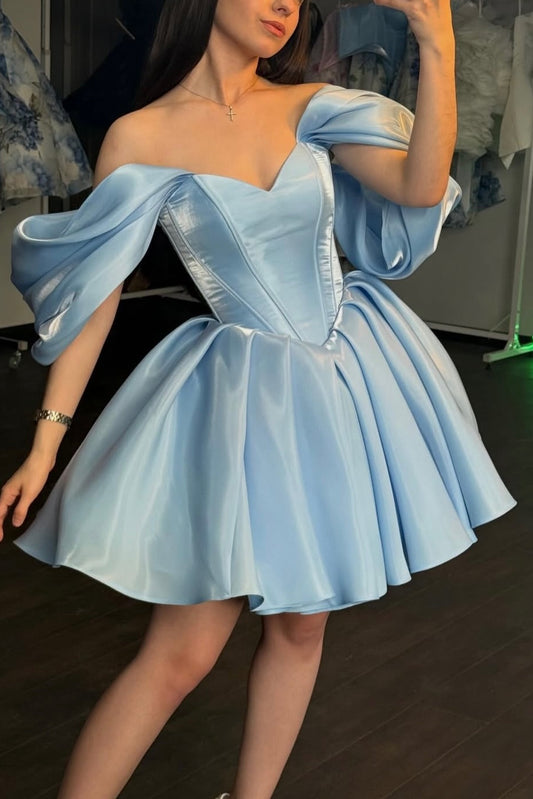 Off-Shoulder Corset Satin Mini Ball Gown