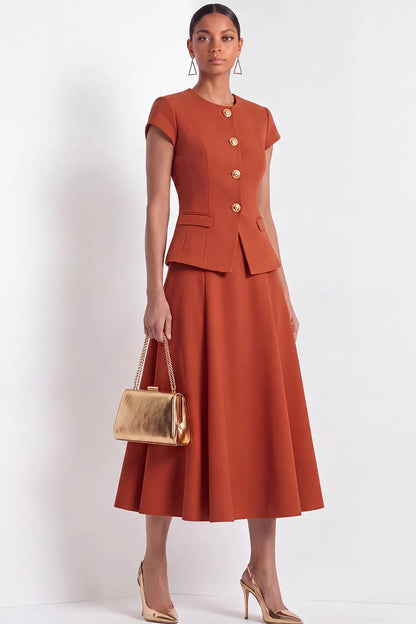 Short Sleeve Peplum Jacket and A-Line Midi Skirt Set