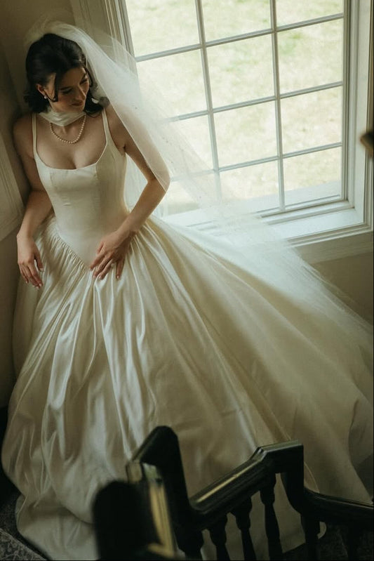 Sleeveless Square Neck Ball Gown Wedding Dress