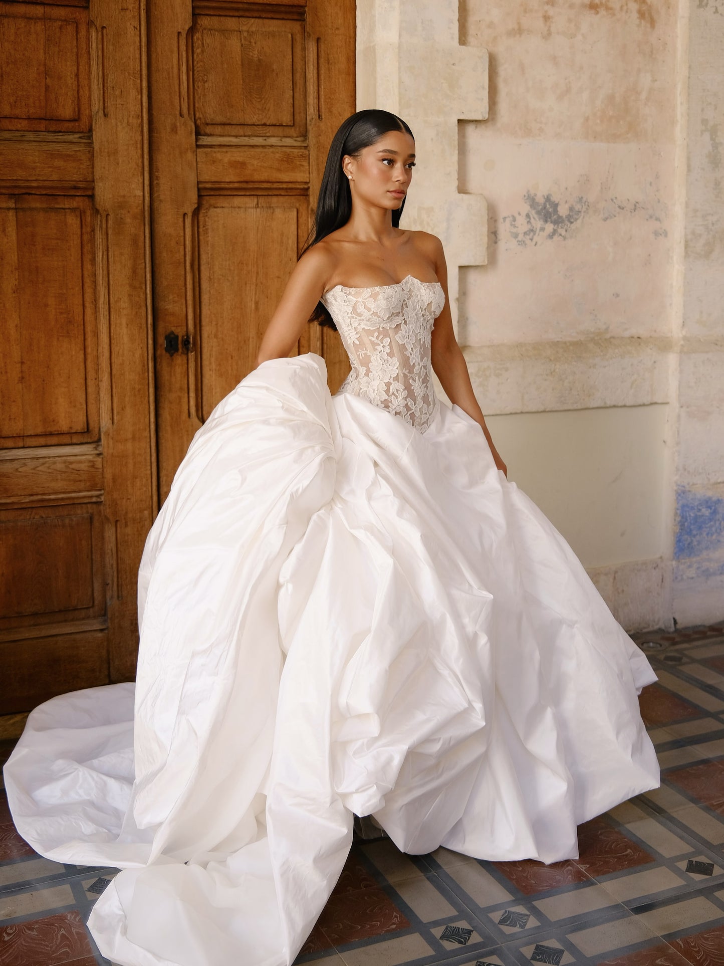 Strapless Lace Corset Ball Gown Wedding Dress