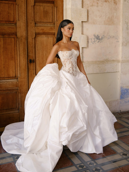 Strapless Lace Corset Ball Gown Wedding Dress