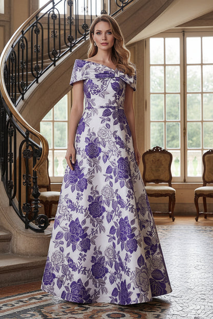 Floral Jacquard A-Line Gown with Pockets