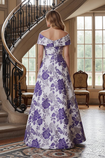 Floral Jacquard A-Line Gown with Pockets