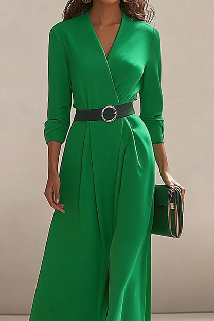 V-Neck Wrap Maxi Dress with Belted Waist