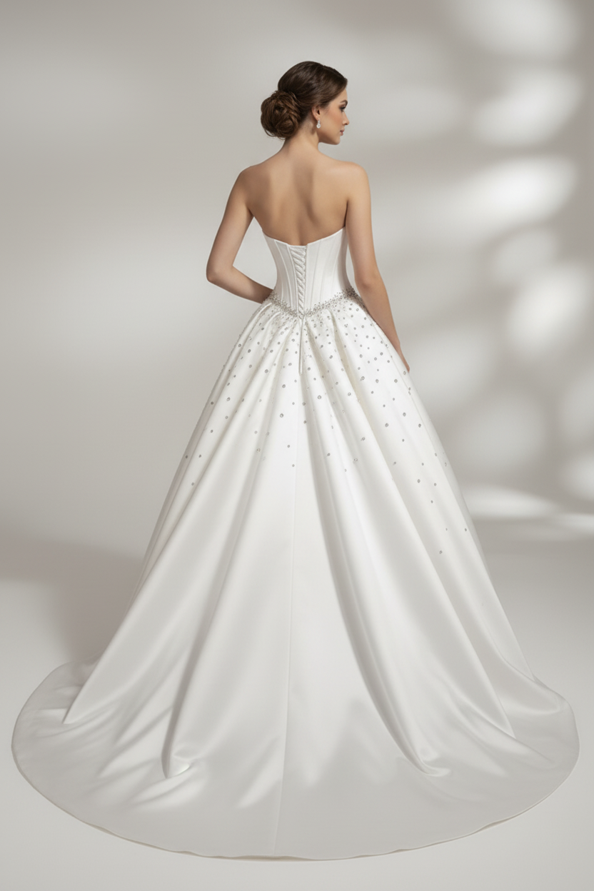 Crystal Beaded Strapless Corset Ball Gown Wedding Dress