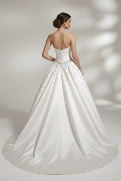 Crystal Beaded Strapless Corset Ball Gown Wedding Dress