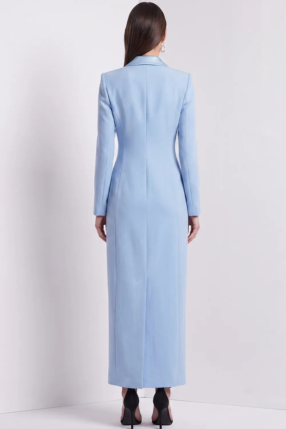 Double-Breasted Maxi Blazer Dress with Satin Lapels