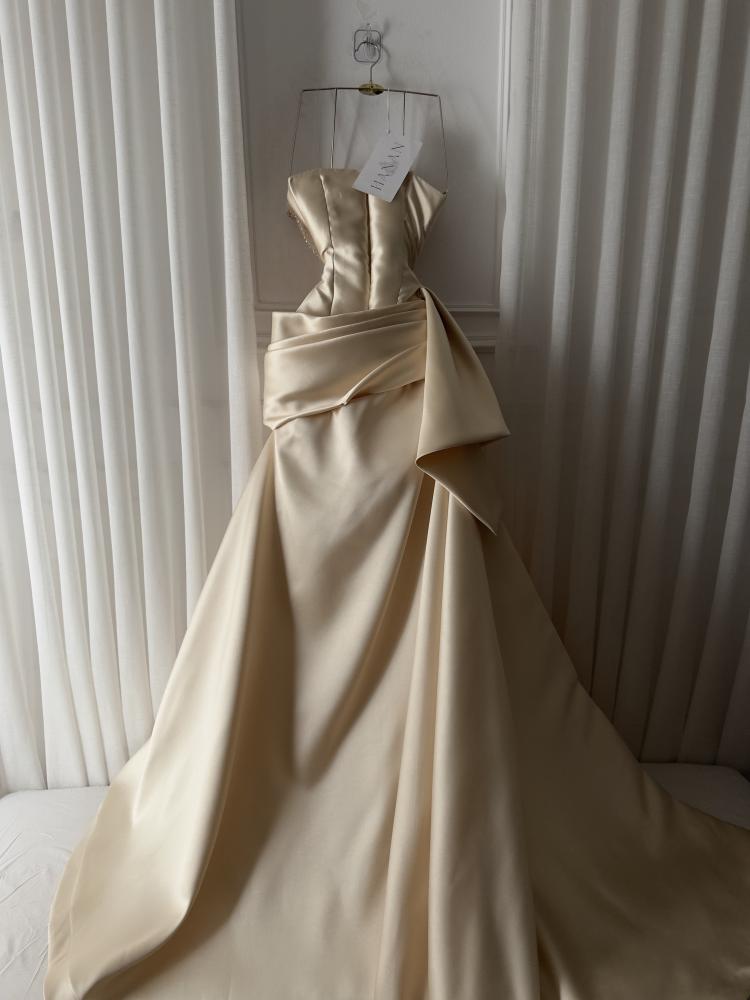 Strapless Beaded Satin Mermaid Evening Gown