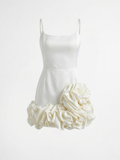 Satin Corset Mini Dress with 3D Flower Ruffles