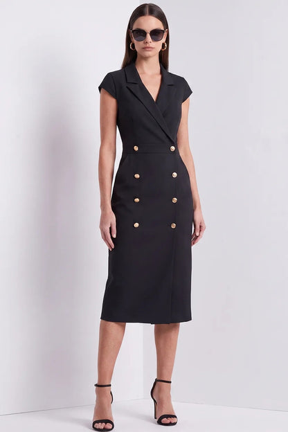 Double-Breasted Midi Blazer Dress with Lapels