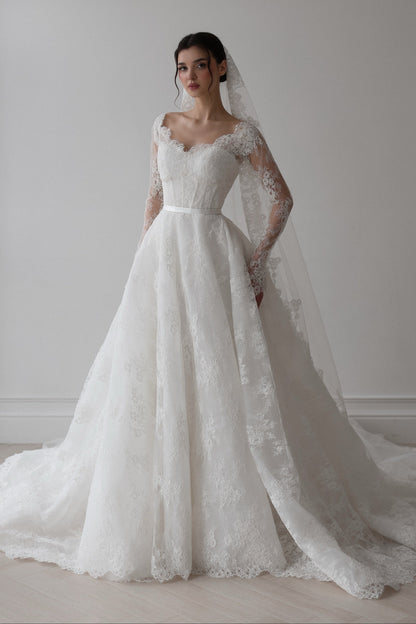 Long Sleeve Lace Ball Gown Wedding Dress