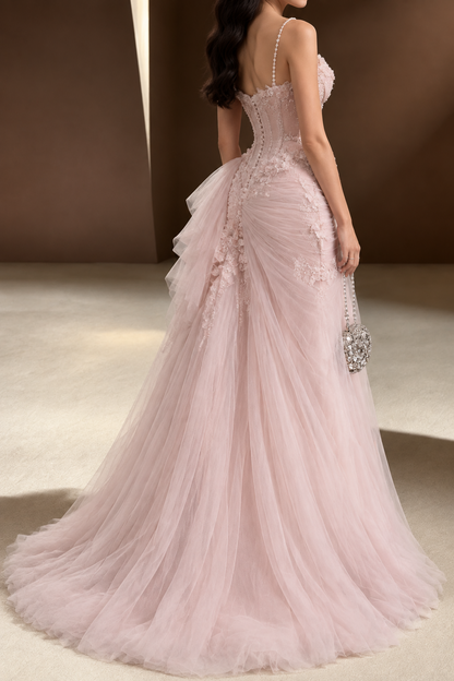 Corset Tulle Mermaid Gown with Floral Appliques