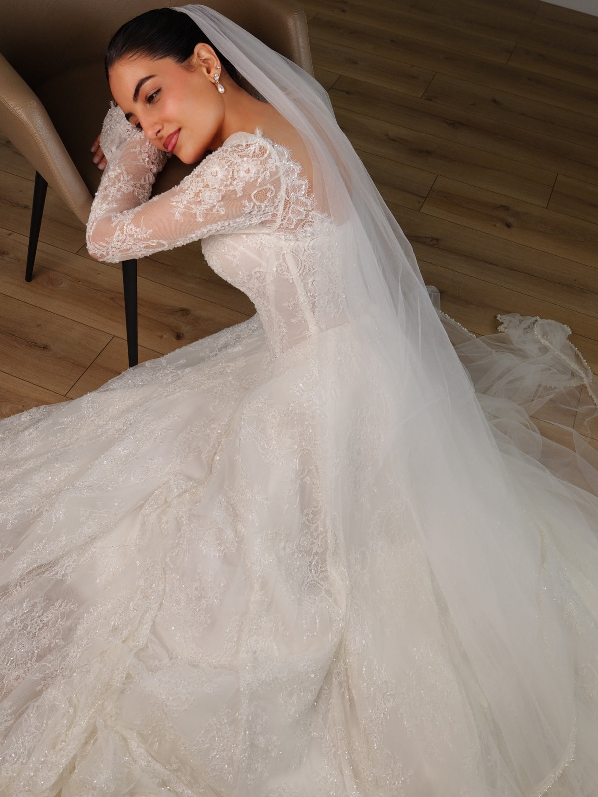 Lace Corset Ball Gown Wedding Dress with Sleeves