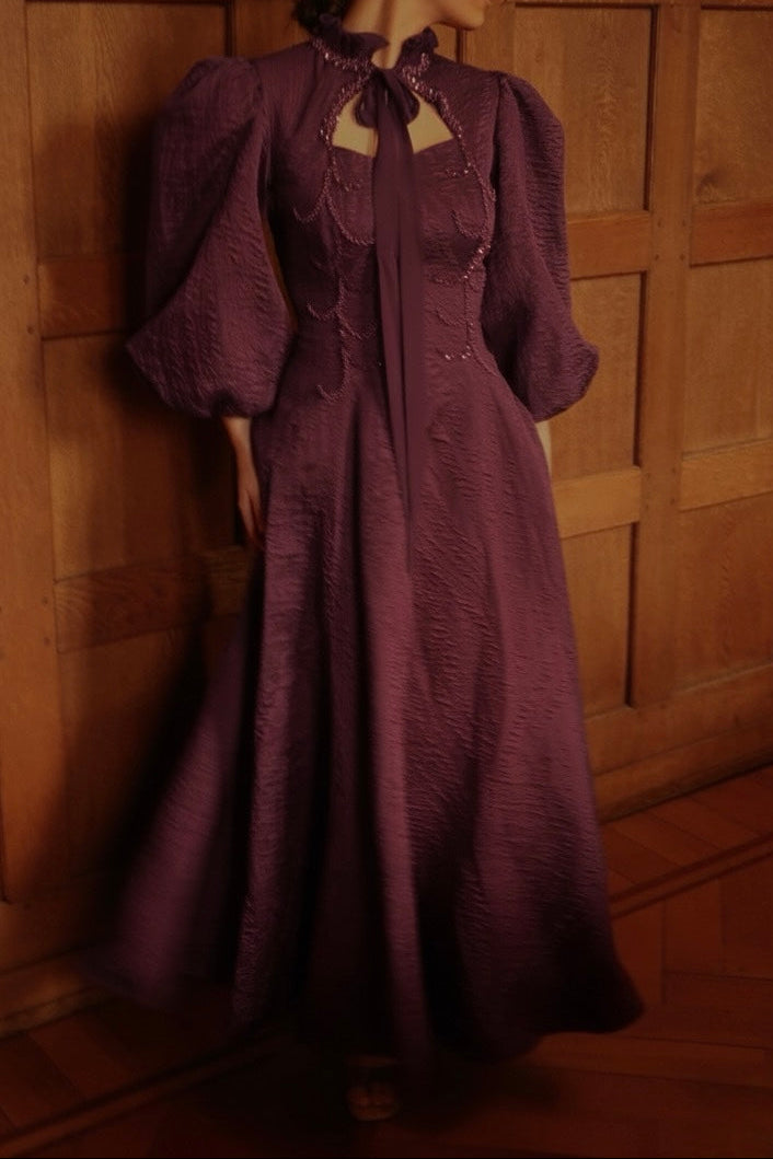 Puff Sleeve Keyhole Neckline Maxi Dress