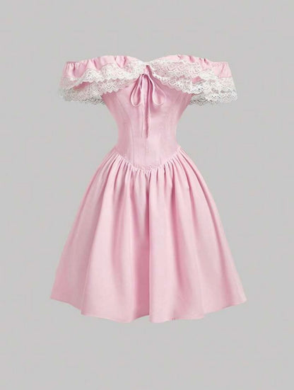 Off-the-Shoulder Lace Corset Mini Dress
