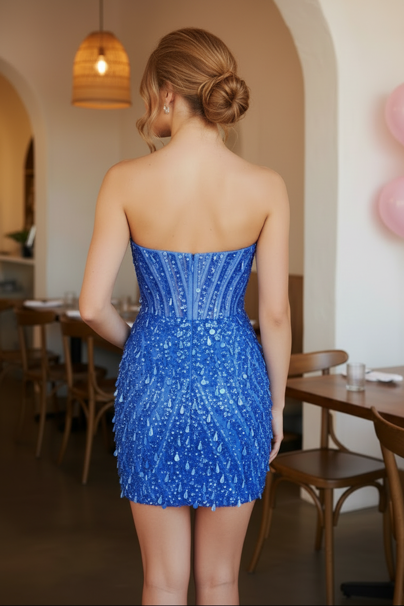 Strapless Beaded Corset Sweetheart Mini Dress