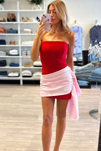Strapless Asymmetrical Draped Bodycon Mini Dress