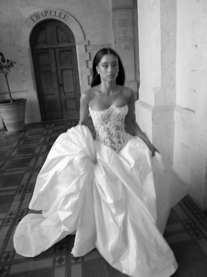 Strapless Lace Corset Ball Gown Wedding Dress
