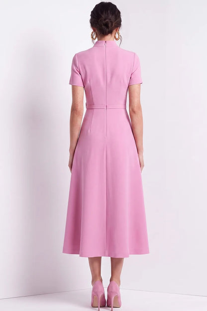 High-Neck Bow-Embellished A-Line Midi Dress