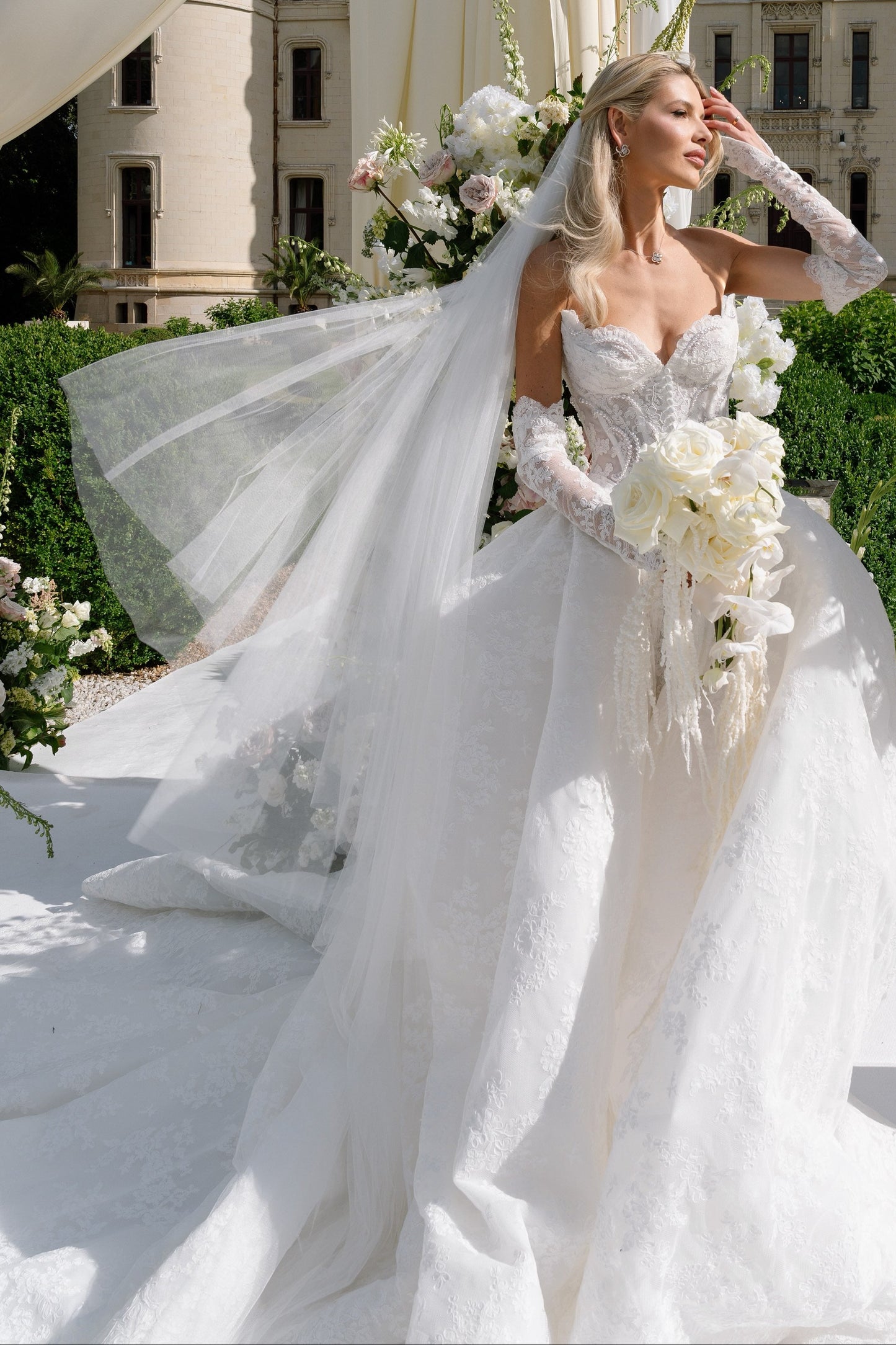 Strapless Lace Corset Ball Gown Wedding Dress