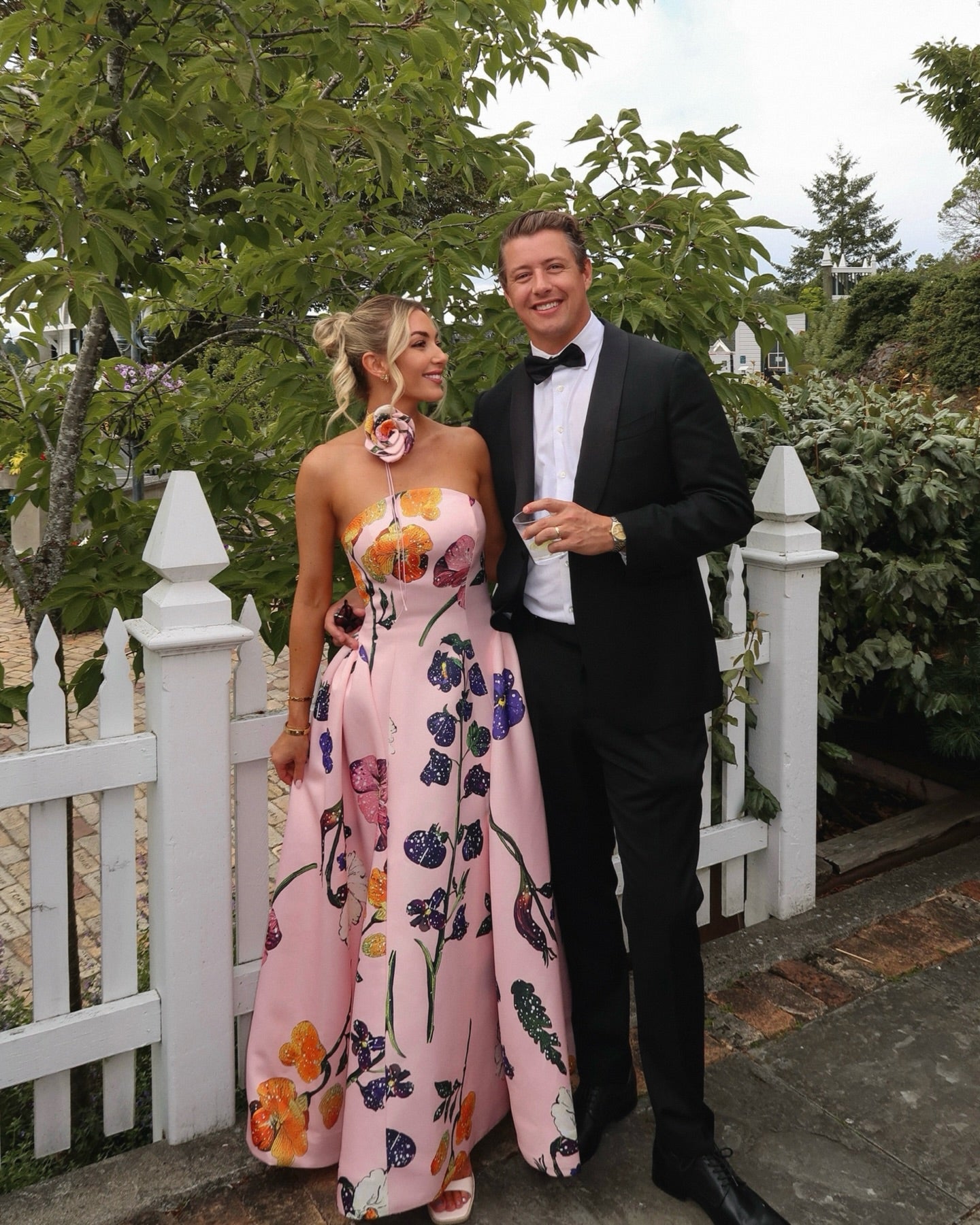 Strapless Floral Print A-Line Evening Gown