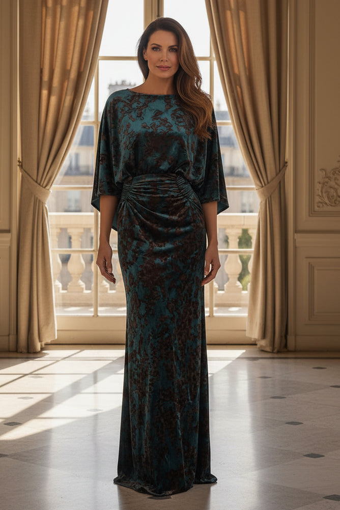 Draped Velvet Maxi Gown with Ruched Waist