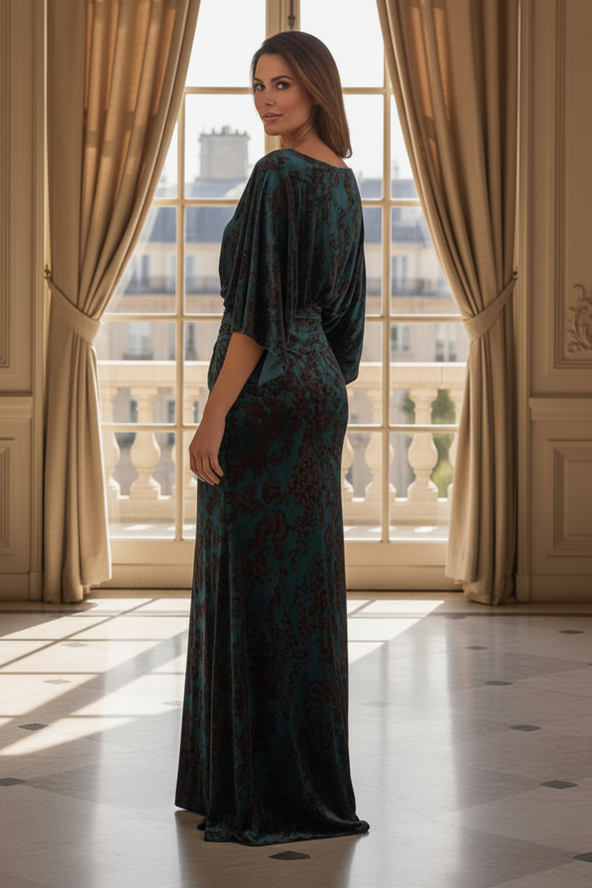 Draped Velvet Maxi Gown with Ruched Waist