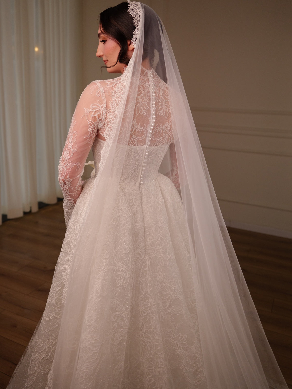 Lace High Neck Corset Ball Gown Wedding Dress