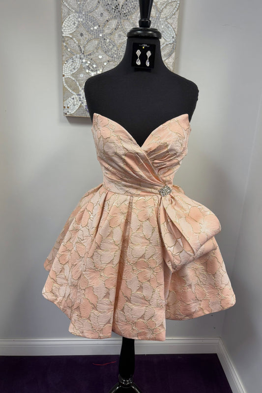Strapless Sweetheart Jacquard Bow Fit and Flare Mini Dress