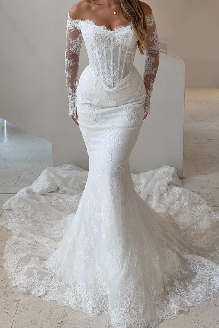 Corset Lace Mermaid Bridal Gown with Train