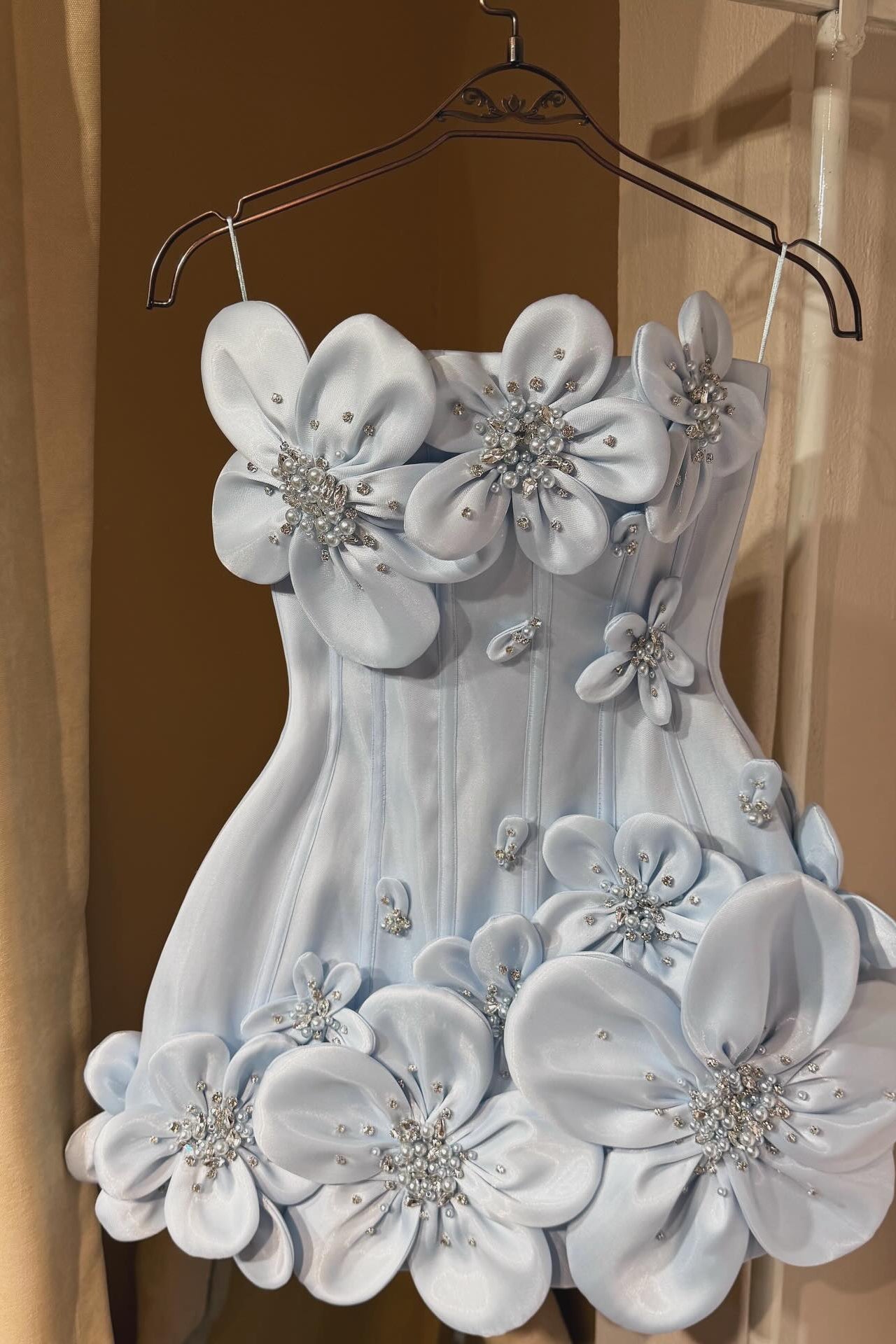 Floral Appliqué Corset Mini Dress
