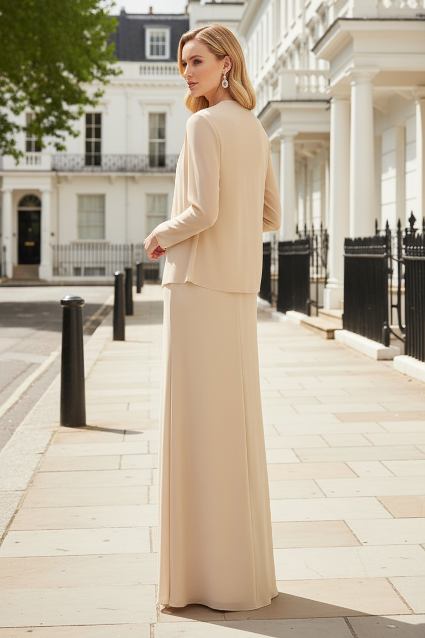 Embellished Bodice Dress with Sheer Jacket